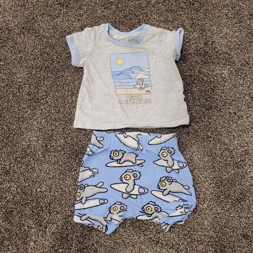 Peter Alexander Baby Boys 3/6 months Pajama Set Clouds Sun Sky Print Blue